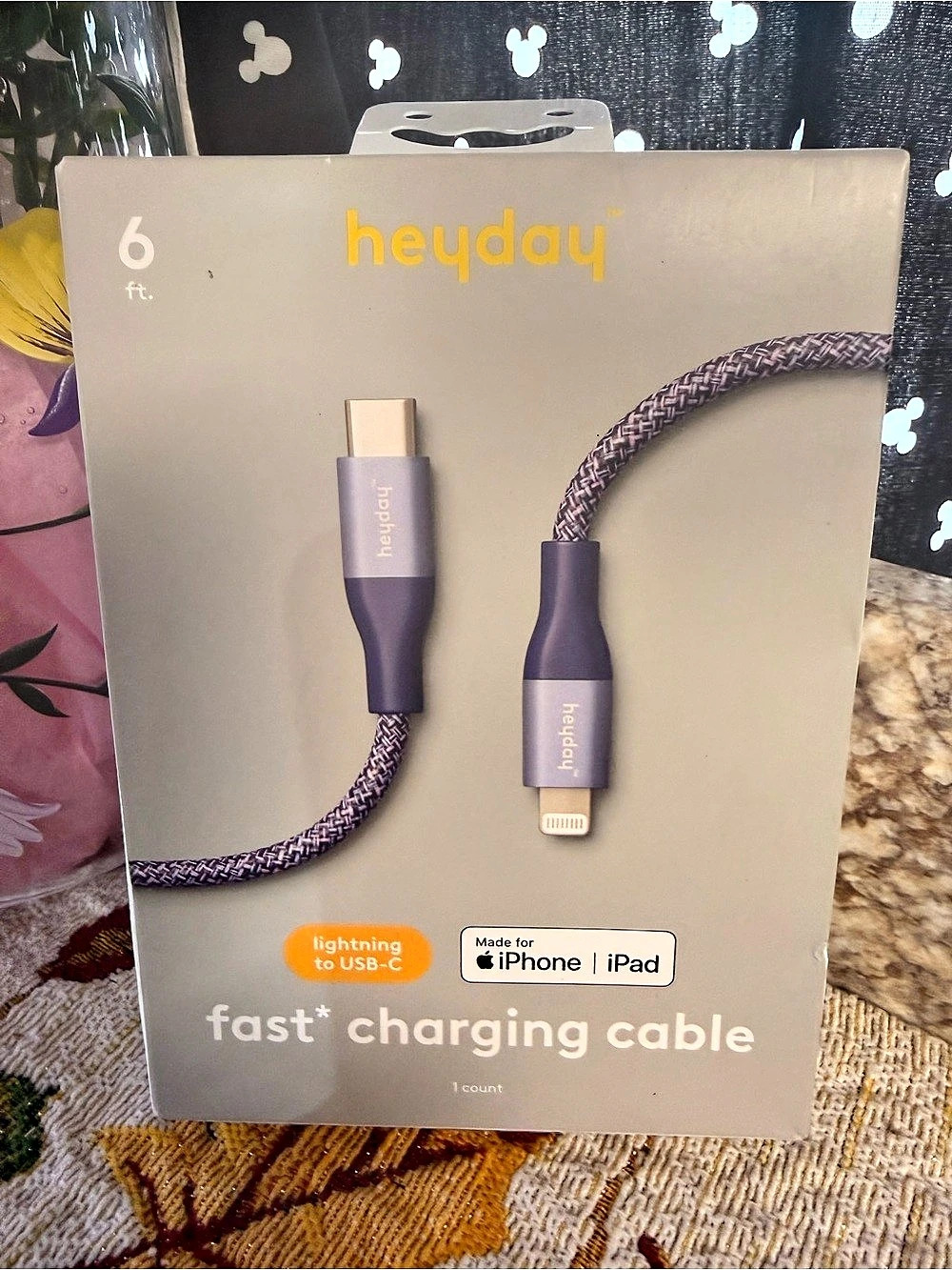 heyday 6 ft Lightning to USB-C Fast Charging Cable Purple NWT